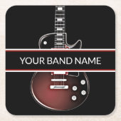 名前をカスタムするバンドギターロックアンドロール音楽 スクエアペーパーコースター (正面)