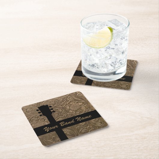 名前をカスタムするバンドギターロックカントリーミュージックウェスタン スクエアペーパーコースター (インサイチュ)
