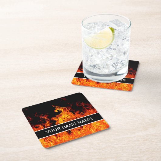 名前をカスタムするバンドマーチフレイムロック&ミュ転がージック スクエアペーパーコースター (インサイチュ)