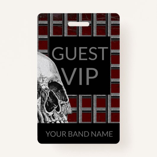 名前をカスタムするバンドマーチロックスカルメタルラニヤード バッジ (正面)