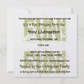 名前をカスタムするバーモダンスデーパーティ迷彩柄緑黒 招待状 (裏面)