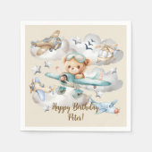 名前をカスタムするパイロットテディベアバースデーパーティー スタンダードカクテルナプキン (正面)