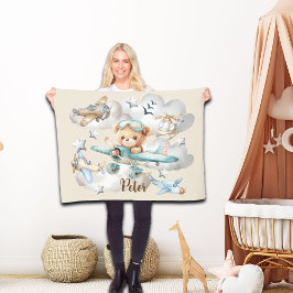 名前をカスタムするパイロットテディベア フリースブランケット