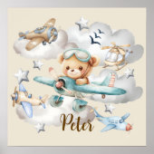 名前をカスタムするパイロットテディベア ポスター (正面)