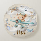 名前をカスタムするパイロットテディベア ラウンドクッション (正面)