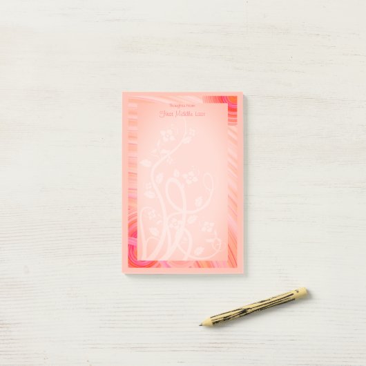 名前をカスタムするパステルオレンジピンクホワイトスパイラルつる植物 ポストイット (デスク上)