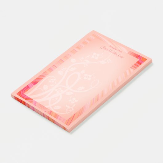 名前をカスタムするパステルオレンジピンクホワイトスパイラルつる植物 ポストイット (アングル)