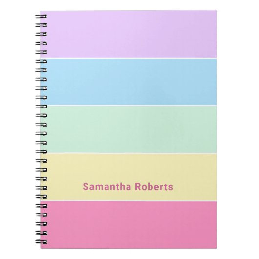 名前をカスタムするパステルカラー水平ストライプ色 ノートブック (正面)