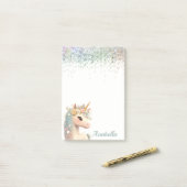 名前をカスタムするパステルグリッターフローラベビーユニコーン ポストイット (デスク上)