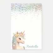 名前をカスタムするパステルグリッターフローラベビーユニコーン ポストイット (正面)