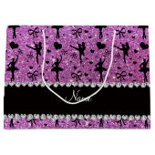 名前をカスタムするパステルパープルグリッターバレリーナ ラージペーパーバッグ (正面)