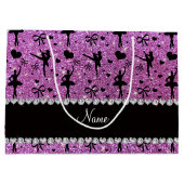 名前をカスタムするパステルパープルグリッターバレリーナ ラージペーパーバッグ (裏面)