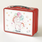 名前をカスタムするパステルフェアリーバルーンガールズユニコーン メタルランチボックス (裏面)