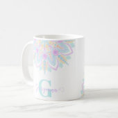 名前をカスタムするパステルレインボーフローラサンデマンダラ コーヒーマグカップ (正面左)