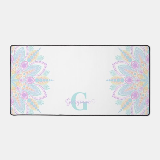 名前をカスタムするパステルレインボーフローラサンデマンダラ デスクマット (正面)