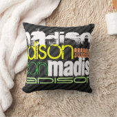 名前をカスタムするパターンの黒とグレーのストライプ クッション (ブランケット)