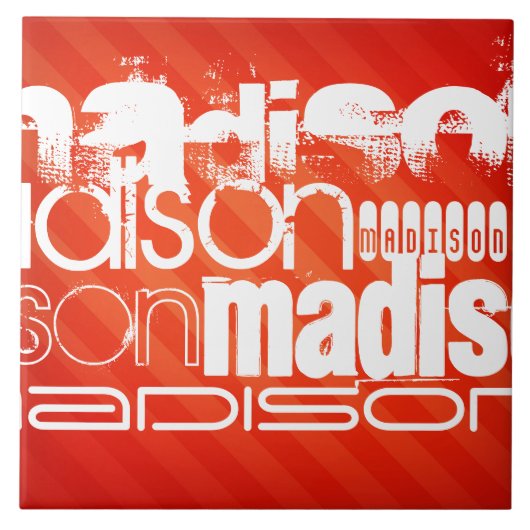 名前をカスタムするパターンオンネオンオレンジストライプ色 タイル (正面)