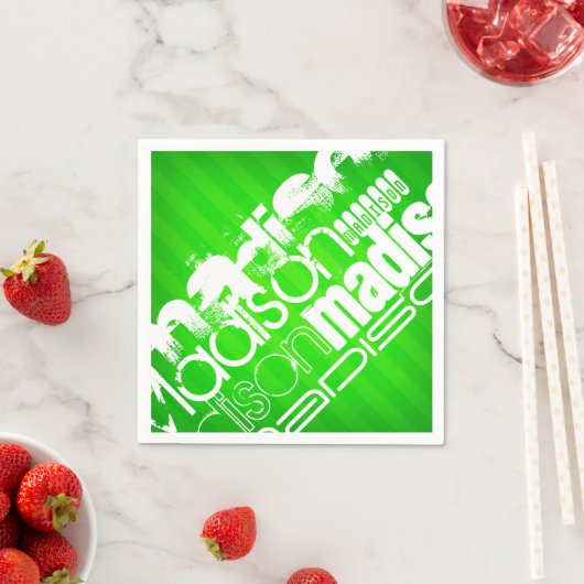 名前をカスタムするパターンオンネオングリーンストライプズ スタンダードカクテルナプキン (インサイチュ)