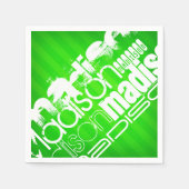 名前をカスタムするパターンオンネオングリーンストライプズ スタンダードカクテルナプキン (正面)