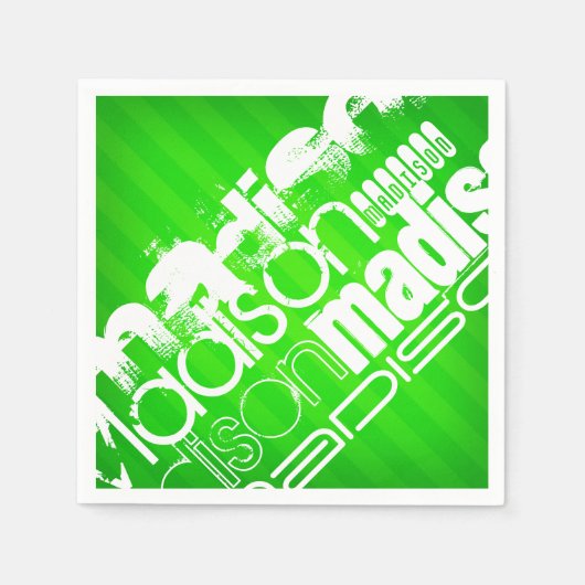 名前をカスタムするパターンオンネオングリーンストライプズ スタンダードカクテルナプキン (正面)