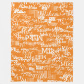 名前をカスタムするパターン(オレンジ色) フリースブランケット (正面)