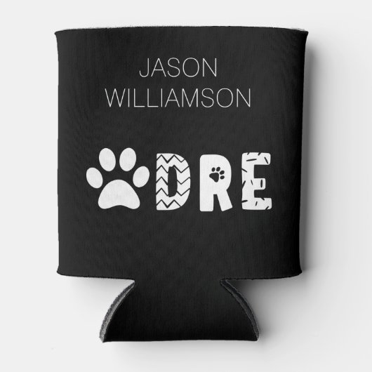名前をカスタムするパワードドッグパパ新規犬のオーナーギフト 缶クーラー (正面)