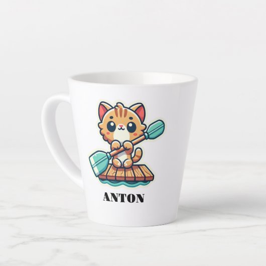 名前をカスタムするパーソナライズされたと可愛い猫 カフェラテマグ (左アングル)