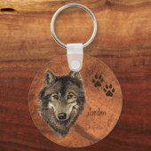 名前をカスタムするパーソナライズされたウルフ&トラック キーホルダー (正面)