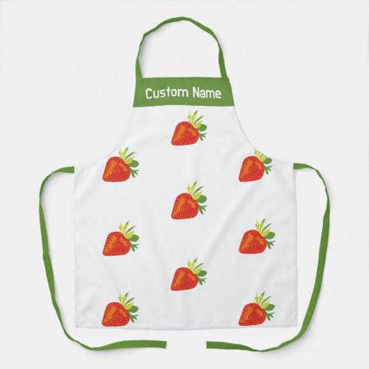 名前をカスタムするパーソナライズされたエプロン、赤いちご エプロン (正面)