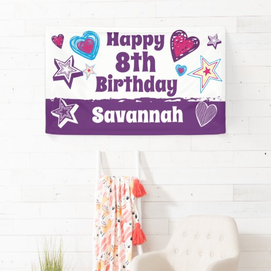 名前をカスタムするパーソナライズされたガールズハッピーバースデー 横断幕 (インサイチュ)