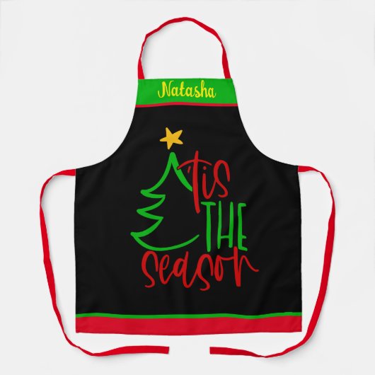 名前をカスタムするパーソナライズされたクリスマスツリーエプロン エプロン (正面)
