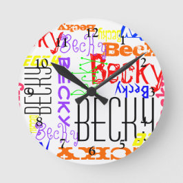 名前をカスタムするパーソナライズされたコラージュカラフル ラウンド壁時計