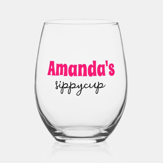 名前をカスタムするパーソナライズされたシッピーカップ ステムなしワイングラス (正面)