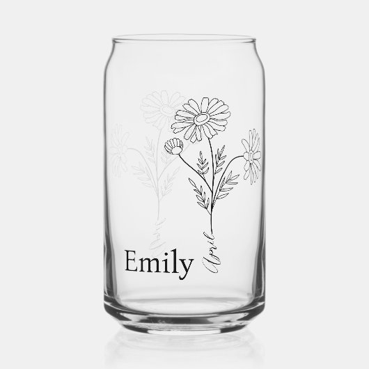 名前をカスタムするパーソナライズされたデイジーエイプリル誕生フラワー ガラス缶 (正面)