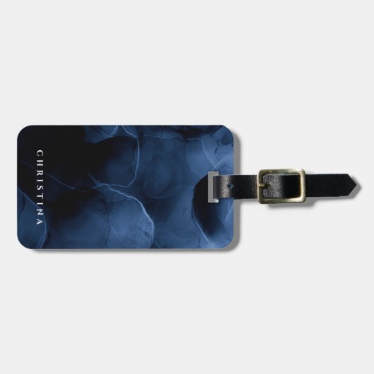 名前をカスタムするパーソナライズされたネイビーブルーモダンラグジュアリー ラゲッジタグ (正面横)