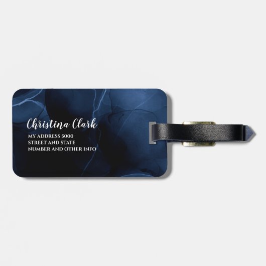 名前をカスタムするパーソナライズされたネイビーブルーモダンラグジュアリー ラゲッジタグ (裏面横)
