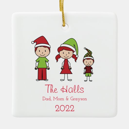 名前をカスタムするパーソナライズされたファミリークリスマスセラミック セラミックオーナメント (正面)