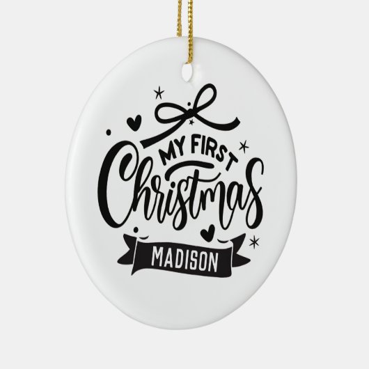 名前をカスタムするパーソナライズされたベビー初めてのクリスマス セラミックオーナメント (右)