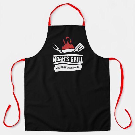 名前をカスタムするパーソナライズされたミームBBQブラックシェフ エプロン (正面)