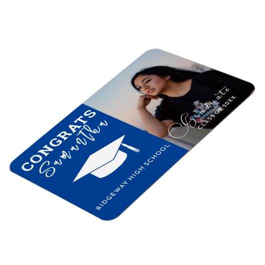 名前をカスタムするパーソナライズされた卒業写真 マグネット (左側)