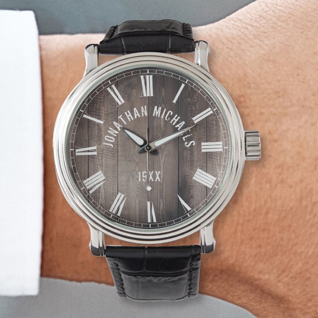 名前をカスタムするパーソナライズされた素朴ファームハウス 腕時計 (クリエイターアップロード済み)