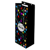 名前をカスタムするパーティーブラック ワインギフトバッグ (正面アングル)