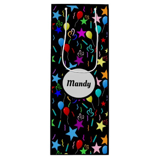 名前をカスタムするパーティーブラック ワインギフトバッグ (正面)