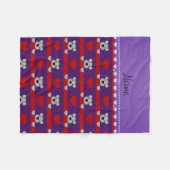 名前をカスタムするパープルコアラス赤いハートストライプズ フリースブランケット (正面(横))