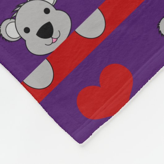 名前をカスタムするパープルコアラス赤いハートストライプズ フリースブランケット (角)