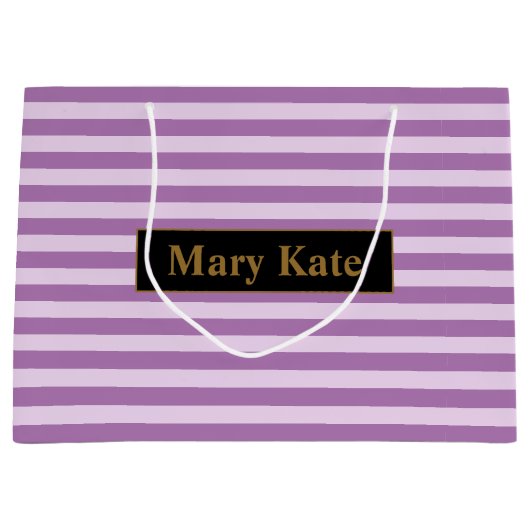 名前をカスタムするパープルストライプズ ラージペーパーバッグ (正面)