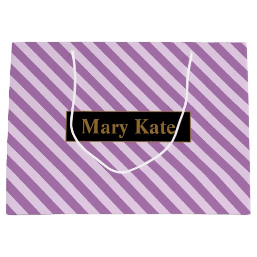 名前をカスタムするパープルストライプズ ラージペーパーバッグ (正面)
