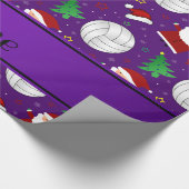 名前をカスタムするパープルバレーボールのクリスマスパターン ラッピングペーパー (角)