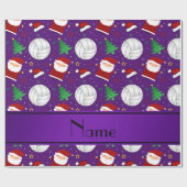名前をカスタムするパープルバレーボールのクリスマスパターン ラッピングペーパー (フラット)