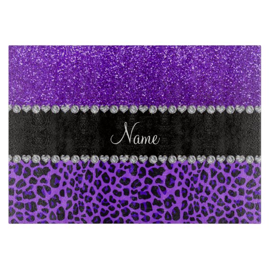 名前をカスタムするパープルヒョウインジゴパープルグリッター カッティングボード (正面)